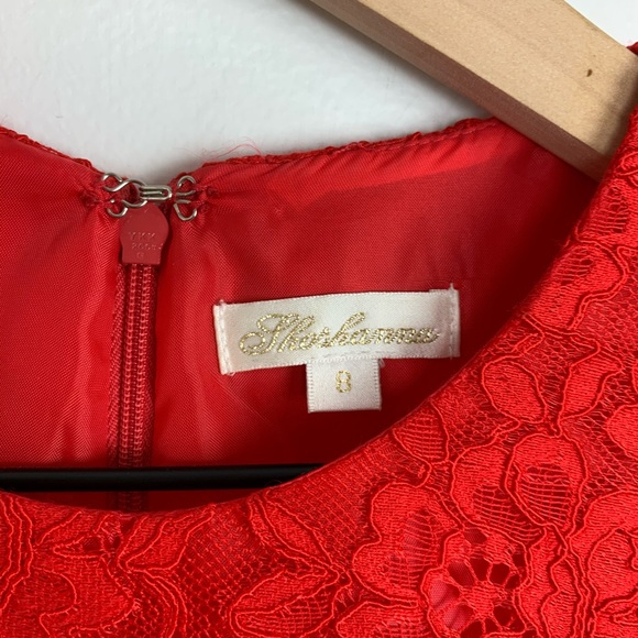 Shoshanna | Red Judith Lace Fit & flare Dress lush floral lace scalloped size 8 - Picture 5 of 7